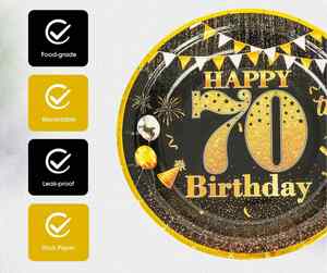 Hot Selling 70th Birthday Theme <b>Plates</b> Factory Direct OEM Disposable 9-Inch Foil Modern Style 9 Inches FOIL 70th Birthday Theme - Product Image 3