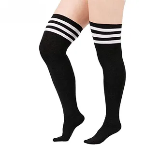 Wholesale Women Plus Size Sports Athletic Tube Striped Over The Knee Thigh High Socks