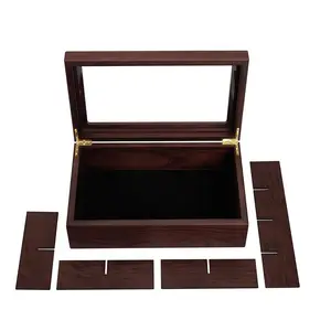 Custom Solid Wood Clear Lid Tea Box Luxury Gift Packaging Box with Glass Lid Wooden Tea Bags Storage Case