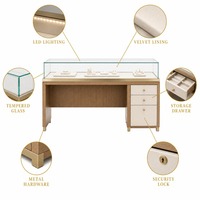 Vitrine à bijoux autoportante de luxe avec éclairage LED, vitrine en verre trempé, sur mesure pour bijouterie, vente en gros, métal, bois