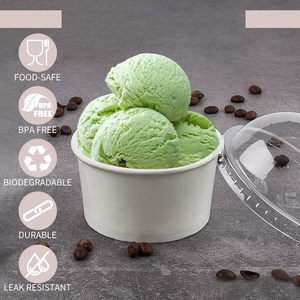 Vaso de Helado/Gelato Desechable Ecológico con Logotipo Personalizado, Diseño Mini, Reciclado, de 100ml, 150ml, 500ml, con Tapa de Plástico - Product Image 6