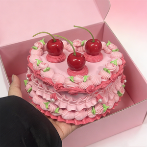 Handmade Plastic Lovely Eco Friendly Heart Shape Cake Jewelry Pink Cherry Decorative Trinket Storage Case Cream Faux Food <b>Box</b> - Product Image 4