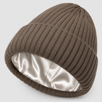 Bonnet côtelé doublé satin, style décontracté, en coton, pour l'hiver, protection des cheveux, anti-frisottis, pour cheveux bouclés naturels, bonnet de nuit doux en tricot