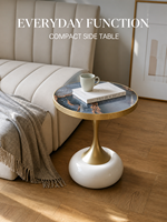 Table d'appoint ronde en MDF imprimé, directement de l'usine, avec piétement en fer doré et base sculpturale blanche pour salon, hôtel, OEM, ODM