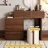 Coiffeuse en bois massif compacte pour chambre à coucher, moderne et minimaliste, avec tiroirs intégrés, bureau de maquillage extensible multifonctionnel