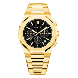 Fashion Gold Stainless Steel High Quality Color Dial Chronograph Men Japan Movement Luminous Hands Luxury Watch