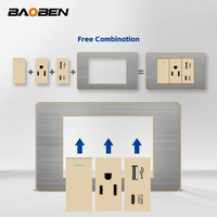 BAOBEN Prise murale standard américaine en acier inoxydable avec bordure dorée et panneau gris, série USB Type C pour ordinateur