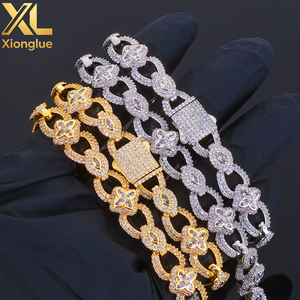 Eye Bracelet Four Leaf Clover Flower Cross Design 18K Gold Plated Cuban <b>Chain</b> Hip Hop <b>Iced</b> <b>Out</b> Jewelry - Product Image 6
