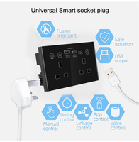 Prise murale intelligente Wi-Fi 13A standard britannique avec interrupteur tactile en verre et moniteur de puissance USB Type C