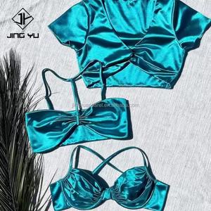 Traje de Baño Personalizado de Marca Privada 2024, Fabricante de Bikinis para Mujer, Traje de Baño Brasileño de Dos Piezas, Conjunto de Bikini de Satén - Product Image 5