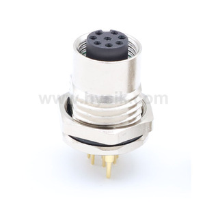 M12 A-Code 12-Pin ขั้วต่อแบบติดตั้งบนแผงวงจร PCB ขาเชื่อมแบบบัดกรี IP67 ป้อง<span class=keywords><strong>กัน</strong></span>ฝุ่น/<span class=keywords><strong>น้ำ</strong></span>ได้ - Product Image 1