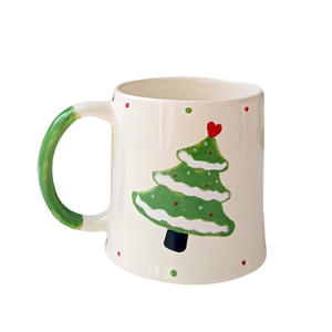 Tasses à café et à eau en céramique de style coréen INS, peintes à la main avec des hommes en pain d'épices et un arbre de Noël - Product Image 1