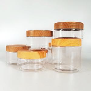 Bocaux cosmétiques naturels 250g 250ml en plastique PET transparent givré avec couvercles en bois de bambou - Product Image 1