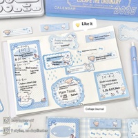 Cloud Puppy Trifold Sticky Note Pad Biru Putih Desain Kartun Kertas Memo Lepas Tempel Perlengkapan Dekoratif Perencana Siswa Buatan Sendiri