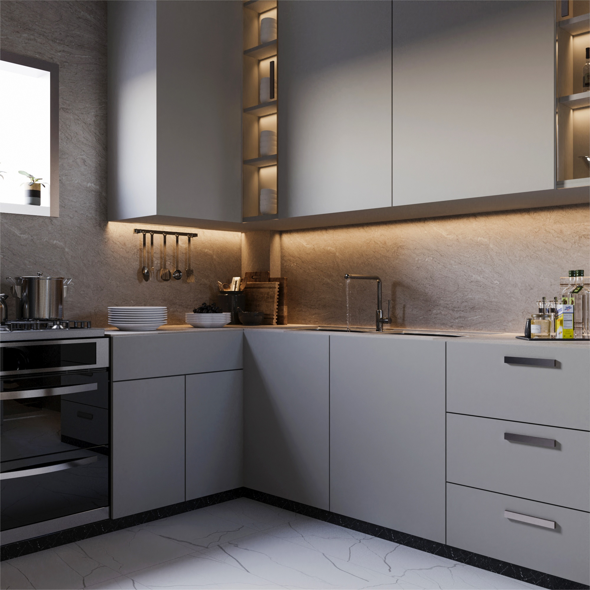 Gabinete de cocina gris