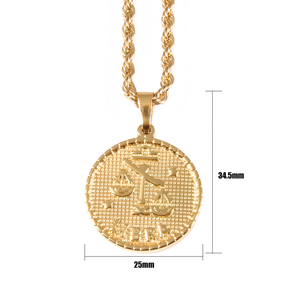 Collier pendentif en acier inoxydable doré avec symbole des 12 signes du zodiaque, pièce de monnaie horoscopique - Product Image 6