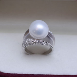 Bague en argent S925 faite à la main, perle d'eau douce mate ronde de 11-12 mm, blanche, forte brillance, défauts exquis, bague à la mode en perle d'eau douce - Product Image 1