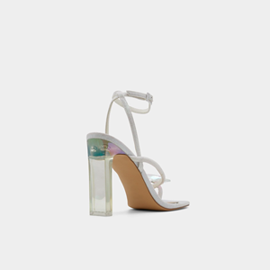 Sandali da donna <span class=keywords><strong>con</strong></span> glitter, tacco a blocco in acrilico e decorazioni iridescenti, punta aperta e cinturino alla caviglia, scarpe da festa - Product Image 3