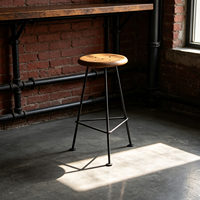 Tabouret de bar moderne en métal avec assise en bois de frêne massif, chaise de comptoir réglable pour îlot de cuisine et bar à domicile