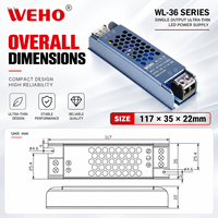Bande lumineuse LED série WL-36 36W 12V 24V, alimentation LED ultra-mince à sortie unique pour éclairage de meubles et étagères de présentation