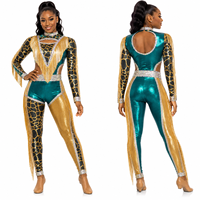 Combinaison de majorette personnalisée à manches longues avec franges en strass, imprimé animal, en spandex métallisé, costume de danse, service OEM