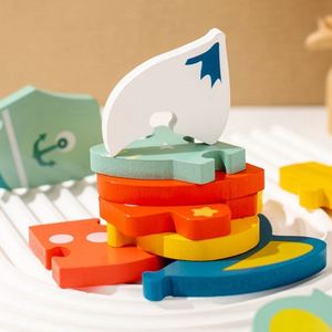 Puzzle 3D en bois naturel épaissi pour bébé, 16 styles, thèmes animaux, véhicules et circulation, puzzles à emboîter en bois pour bébé - Product Image 4