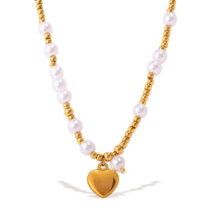 Collier en acier titane avec imitation de perles en forme de cœur, fait à la main, chaîne claviculaire, style léger et luxueux, polyvalent, pour femmes - Product Image 3