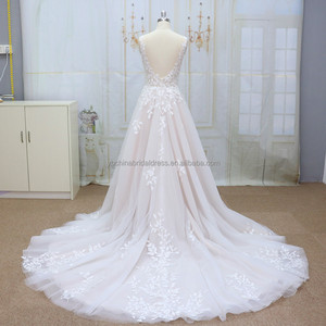 Très populaire robe de mariée A-ligne avec feuille <span class=keywords><strong>dentelle</strong></span> sans manches <span class=keywords><strong>haut</strong></span> fournisseur de robe de mariée - Product Image 3