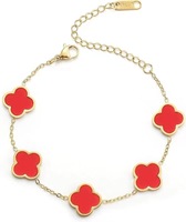 Bracelet tendance pour femme C&J en acier inoxydable plaqué or 18 carats, motif trèfle porte-bonheur et papillon avec pierre de coquillage, cadeau bijou