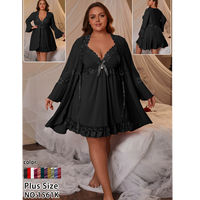 Nouvelle Arrivée 2026 – Ensemble de Lingerie Grande Taille en Dentelle Col V pour Femme, Robe Babydoll Ultra Extensible, Peignoir Transparent Séduisant, Vêtement de Nuit pour Femme