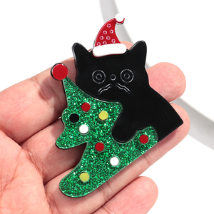 New Cute Cartoon Katze Tier Brosche Kleidung Zubehör Glitter Weihnachts baum Dizzy Black Cat Acryl Weihnachts brosche Corsage - Product Image 4