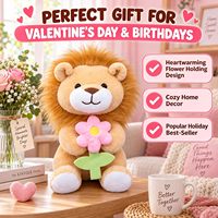 Boneka Singa Bunga Lembut 15 Inch, Mainan Hewan Isi Dakron, Memegang Buket, Hadiah Mesin Arcade Pusat Perbelanjaan, Stok Langsung Pabrik