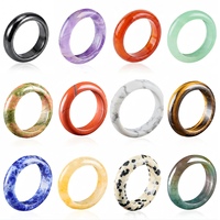 12Pcs Set Cincin Batu Alam Campuran Lebar 6mm Cincin Batu Permata Grosir Cincin Kristal Penyembuhan Perhiasan Unisex
