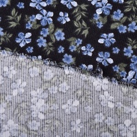 Tissu sergé brossé 100% polyester 205 GSM 150 CM Noir avec imprimé numérique floral bleu, chaud et doux, pour manteaux d'automne et d'hiver pour filles