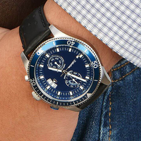 Montre chronographe de plongée pour homme, bracelet en cuir, lunette rotative, affichage de la date, cadran lumineux, boîtier en acier, montre-bracelet sport à quartz