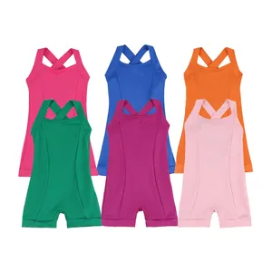 Wholesale Custom Summer Clothes Solid Cute Soft Baby Girl Sleeveless Yoga Fabric Shirt Top Leggings