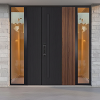 Porte d'entrée double moderne en bois grainé pour villas, anti-effraction, pour maisons rurales auto-construites avec structure en aluminium moulé
