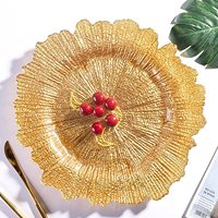 Assiettes de présentation rondes dorées de 13 pouces en plastique motif récif pour dîner, mariage, décoration élégante, sous-assiettes en acrylique