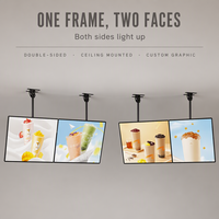 Boîte à lumière LED suspendue personnalisée, double face, pour publicité, panneau d'affichage monté au plafond pour magasin de détail