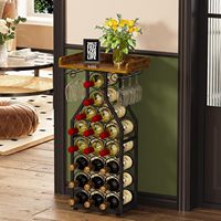 Porte-vin sur pied de style américain, moderne et minimaliste, noir/marron, pour magasins et supermarchés, avec support à verres à vin inversés