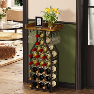 Portabottiglie da Terra in Stile Americano, Moderno e Minimalista, Nero/Marrone, per Negozi e Supermercati, con Portabicchieri Capovolto - Product Image 3