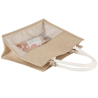 Sacs fourre-tout réutilisables en jute laminé avec logo personnalisé de taille moyenne, vente en gros de sacs de plage transparents en PVC en toile de jute personnalisés