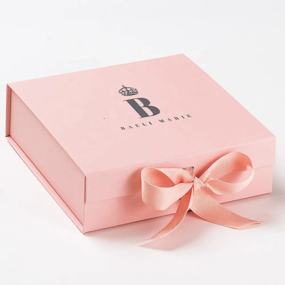 사용자 정의 원피스 의류 브래지어 란제리 럭셔리 단단한 종이 포장 핑크 마그네틱 접는 선물 상자 리본 생일 선물 상자