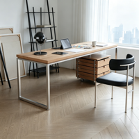 Bureau d'ordinateur en bois avec cadre en acier inoxydable, tiroir mobile, table d'écriture, poste de travail pour la maison, le bureau et l'étude