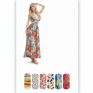 Robe longue imprimée florale LQ122-1, col en V profond, coupe trapèze, en mousseline, cache-maillot de bain, sans manches, coupe régulière, taille naturelle - Product Image 1