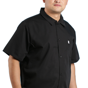 Camisa de talla grande de mezcla de algodón y poliéster sólido tejido transpirable informal negro para hombre - Product Image 3