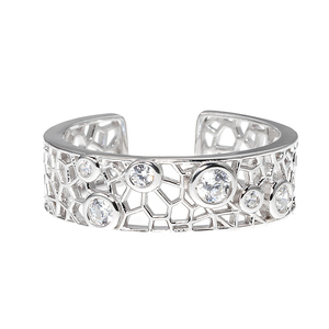 Nuevo Producto de Tendencia, Anillo <span class=keywords><strong>Ajustable</strong></span> Minimalista de Plata de Ley S925 con Encaje Acolchado y Circonita Tallada, Sin Decoloración - Product Image 3