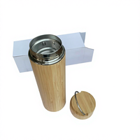 Botol Air Terisolasi Bambu USA Stock, Botol Vakum Stainless Steel dengan Cincin Pembawa Logam, Botol Termos