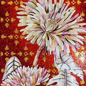 Hoa màu đỏ hiện đại nhân tạo mô hình khảm bức tranh tường nghệ thuật câu đố vàng Tường trang trí ý tưởng đá ngọc bích thủy tinh khảm bức tranh tường gạch thủy tinh - Product Image 2