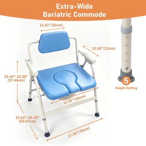 <b>Heavy</b> <b>Duty</b> 350KG Extra Wide Bariatric Commode <b>Chair</b> <b>Folding</b> 5 Level Height Adjustable Flip Backrest Soft Padded Toilet <b>Chair</b> - Product Image 2